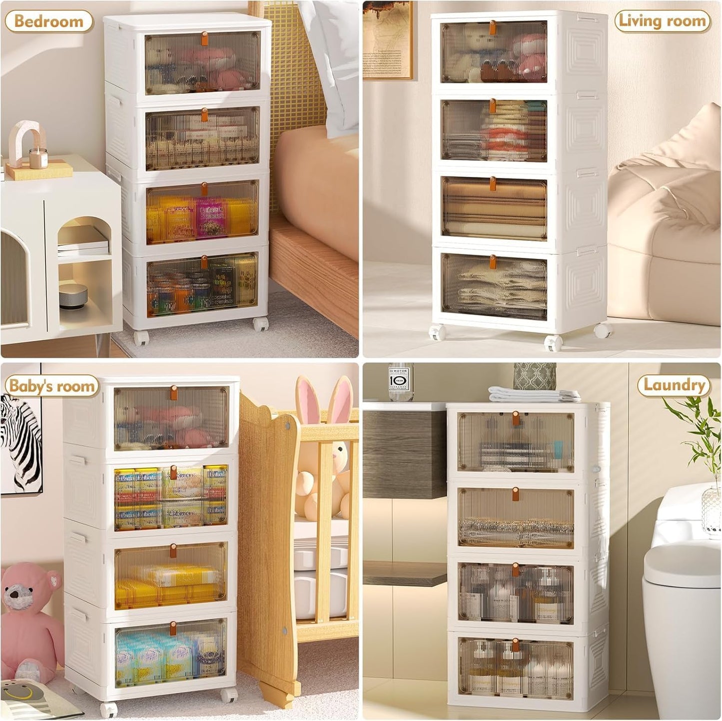 4 Tier Plastic Storage Bins with Lid 23QT, Stackable Storage Containers with Wheels
