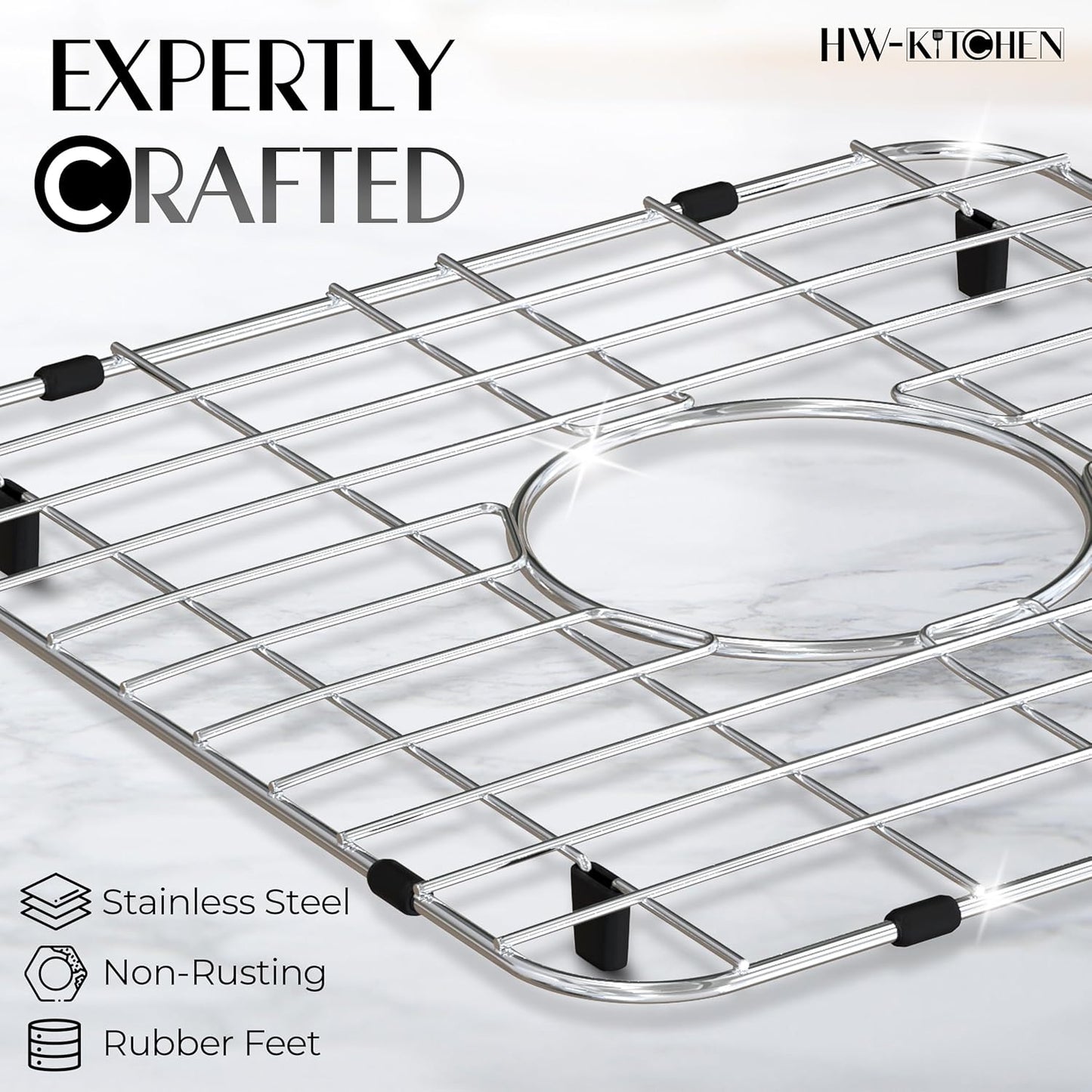 HW Kitchen 12" x 10" Stainless Steel Sink Rack - Farm Sink Protector, Mat, Drying Rack