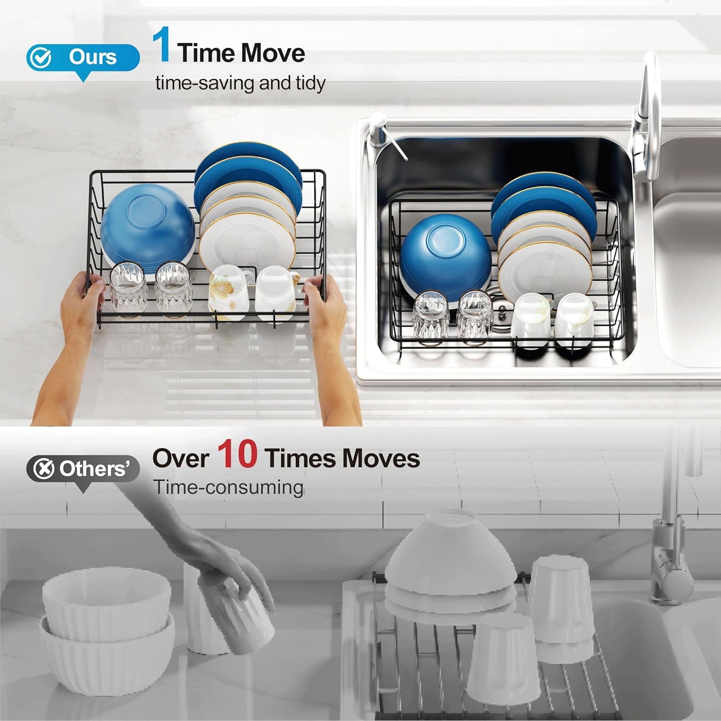 Small Dish Drying Rack for Kitchen Counter with Drainboard - Compact Dish Drainer for RV