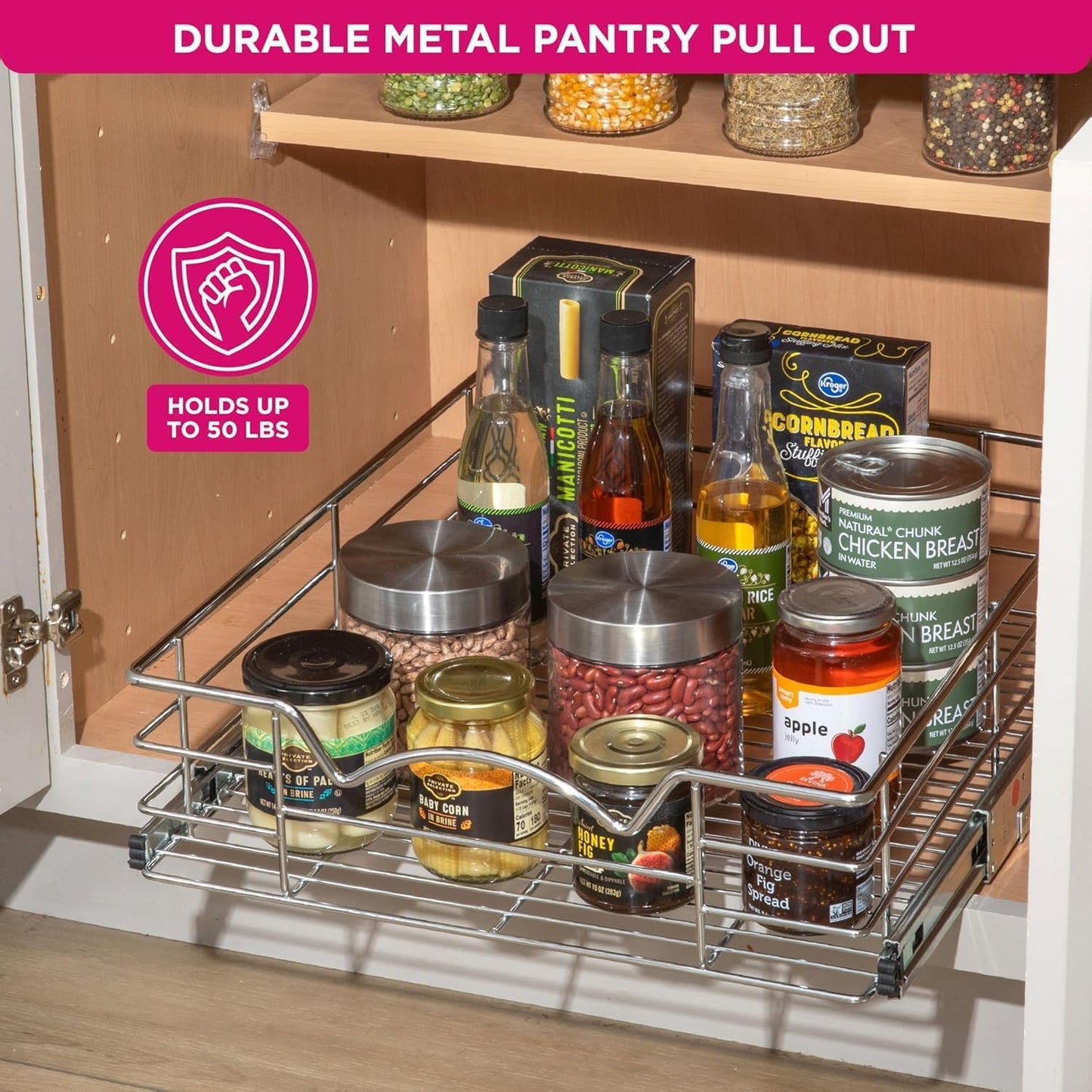 Pull Out Cabinet Organizer, Slide Out Drawer for Kitchen Cabinets & Pantry