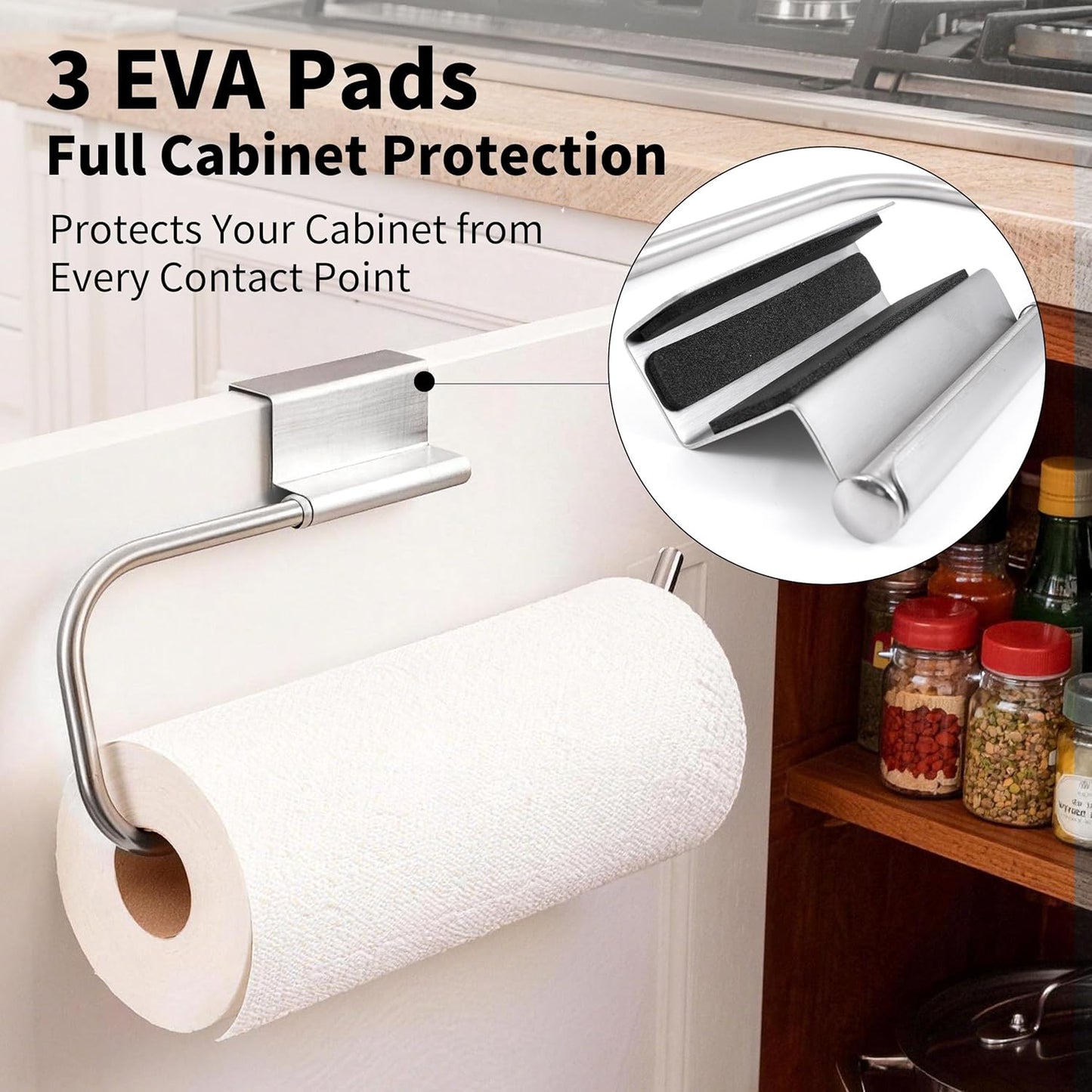 Over Cabinet Door Paper Towel Holder for Kitchen Cabinet Brushed Stainless Steel