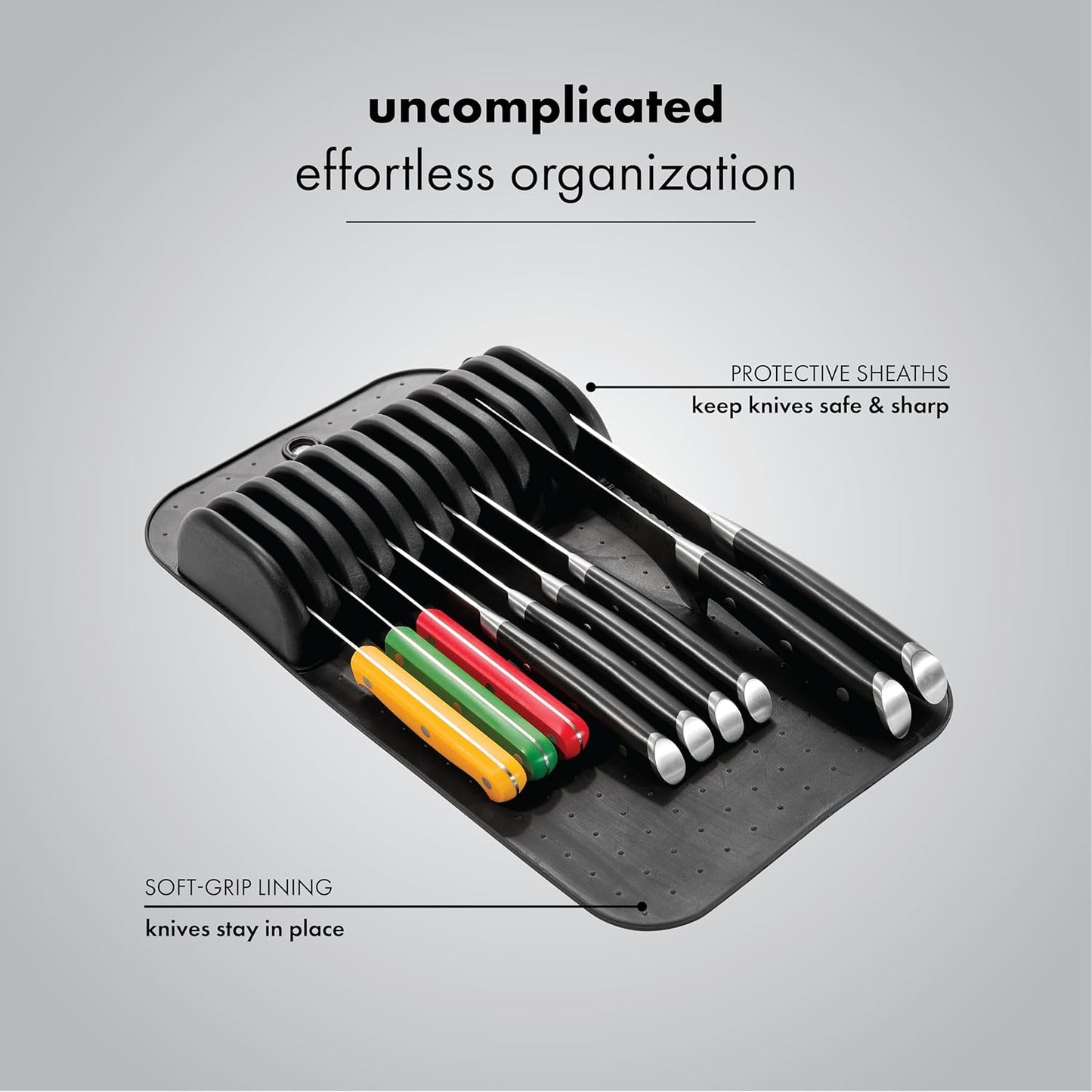 Large Knife Mat, Soft-Grip In Drawer Knife Organizer for 12 Knives