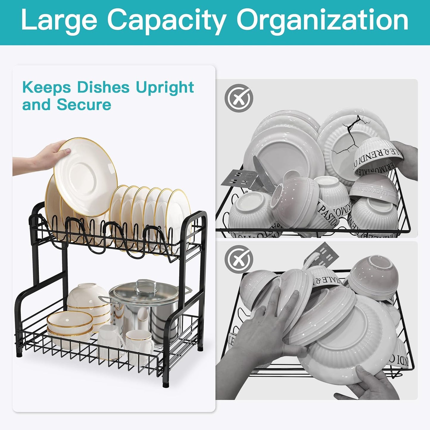 2 Tier Compact Stainless Steel Dish Drainers Drying Rack for Kitchen Counter, Space Saving