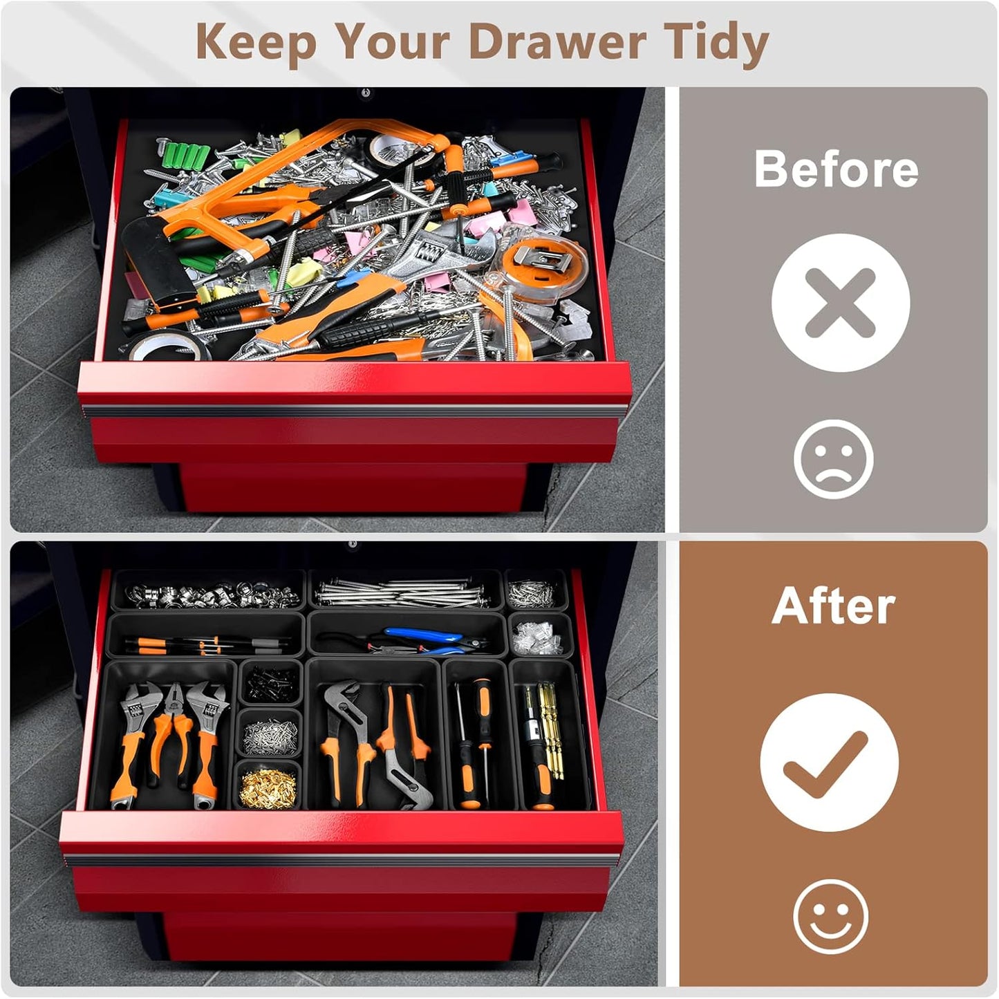 A-LuGei【𝟰𝟲𝗣𝗖𝗦 & 5 Size Tool Box Organizer Tray Divider Set, 【Black】 Bathroom Drawer Organizer Bin