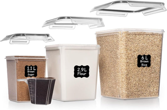 Flour Sugar Storage Containers Set of 3 (6L, 2.9L