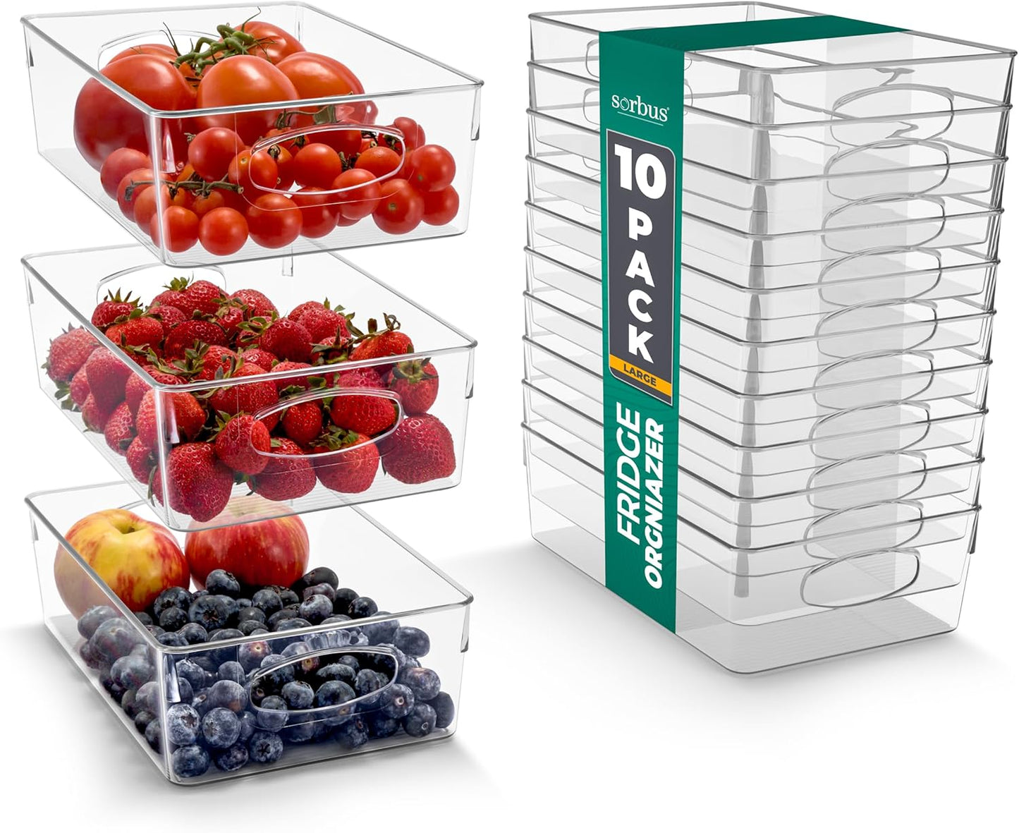 10-Pack Large Clear Plastic Organizing Bins – Clear Bins for Organizing, Refrigerator Organizers