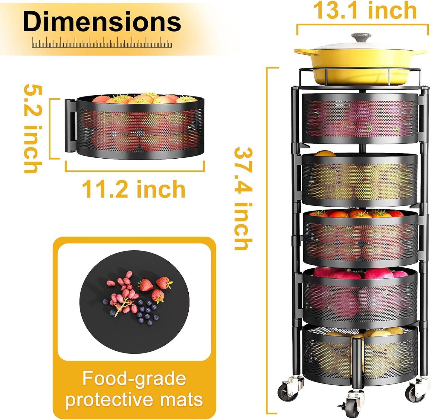 Fruit and Vegetable Basket Bowls for Kitchen with Metal Top Lid