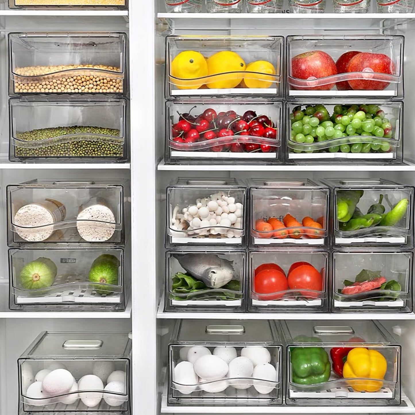 Fridge Organizer, Stackable Refrigerator Organizer Bins, Reusable Food Storage Containers