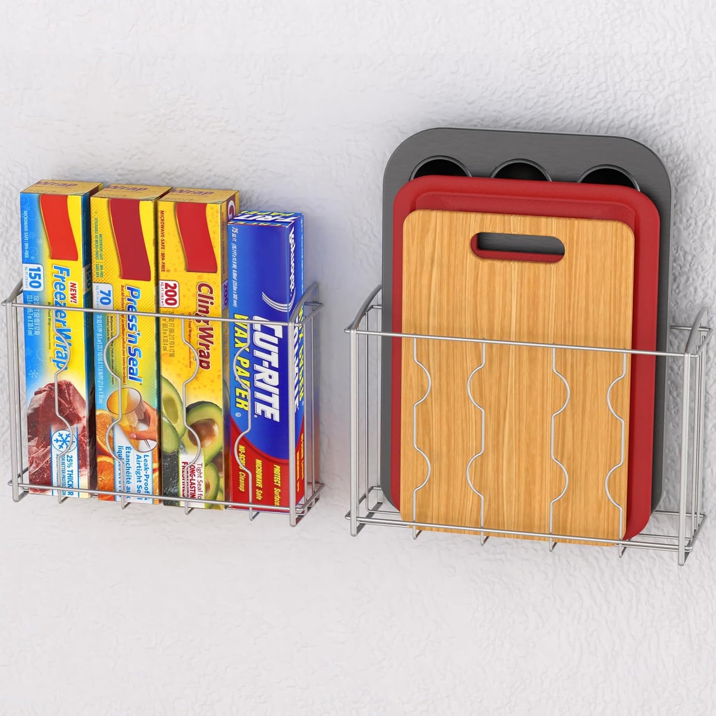 Over the Cabinet Door Organizer Holder 2 Pack 13.5" Wx4.25 Dx18.5 H and 12.5" Wx3.6 Dx18.5 H Silver