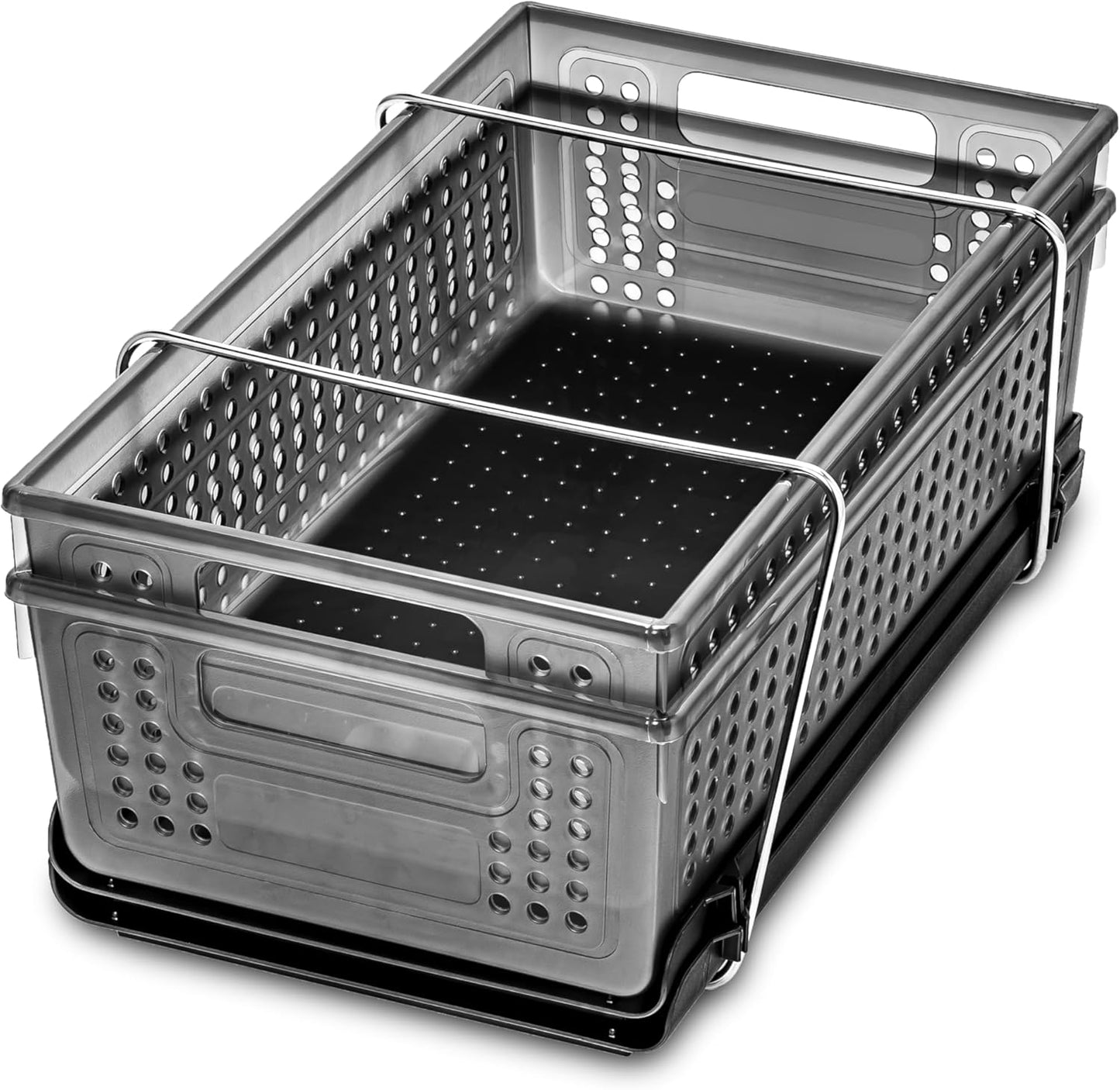 Two-Tier Under Cabinet Organizer, Sliding Drawer Storage for Cleaning Supplies & Bottles, Carbon