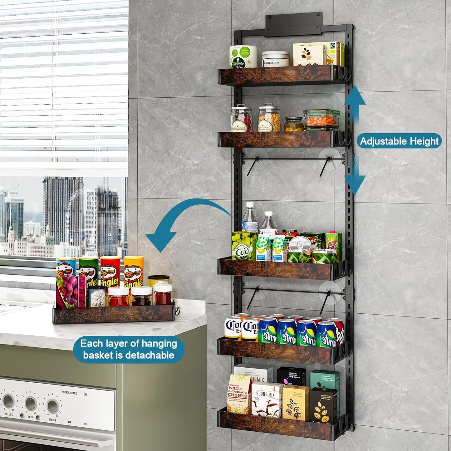 6-Tier Over the Door Pantry Organizer, 2-in-1 Door Hanging or Wall Mounted Spice Rack