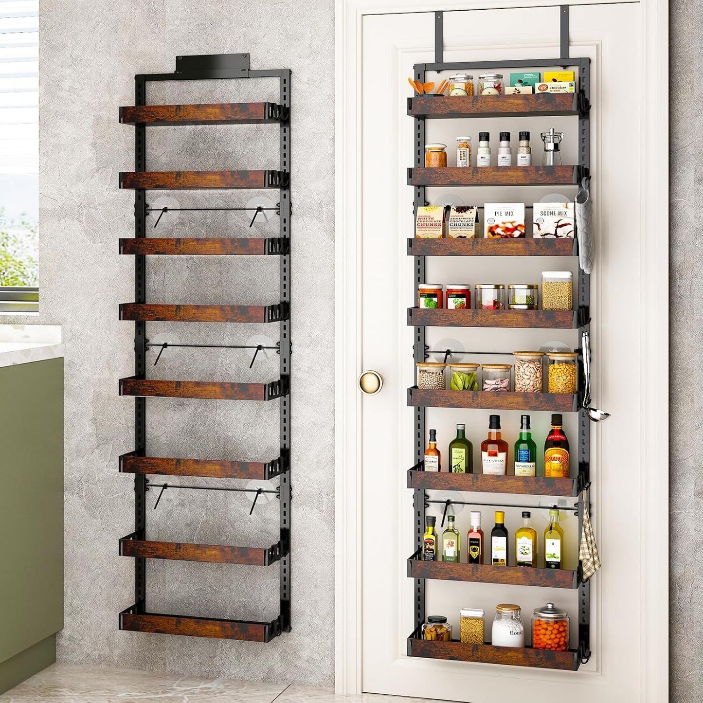 8-Tier Over the Door Pantry Organizer, 2-in-1 Door Hanging or Wall Mounted Spice Rack