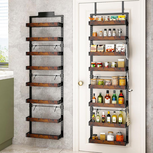 8-Tier Over the Door Pantry Organizer, 2-in-1 Door Hanging or Wall Mounted Spice Rack