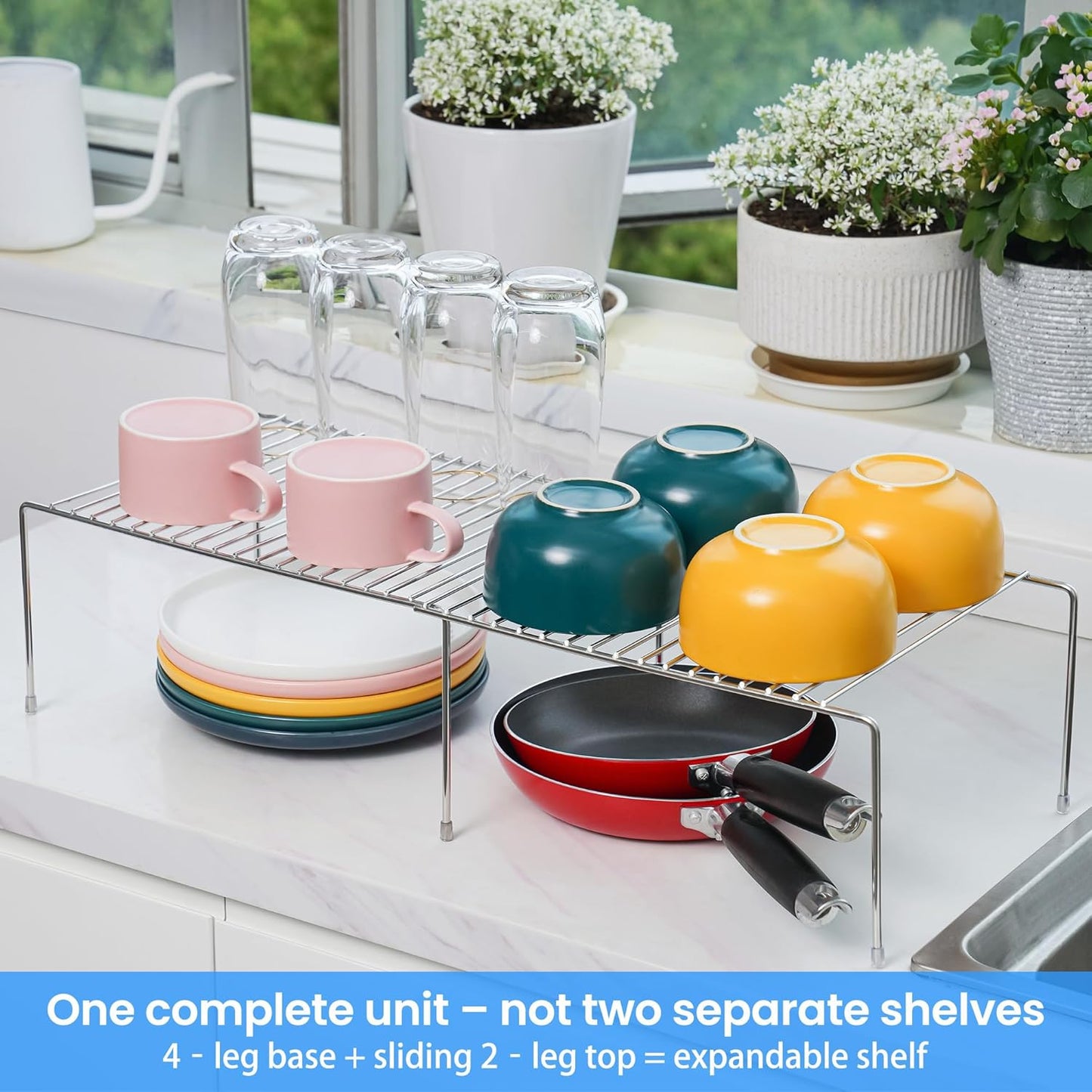 Space-Saving Stainless Steel Storage Rack, 12.8-22.8 in, Silver, Easy to Install, Versatile Design