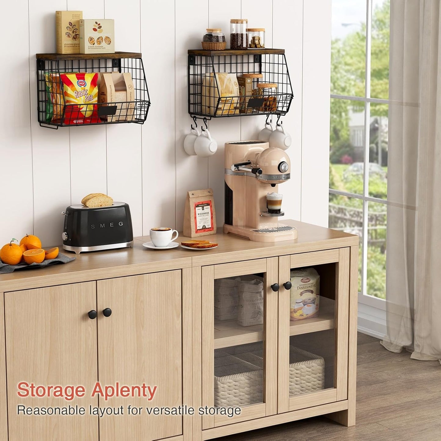 Hanging Wall Fruit Basket for Kitchen Counter 2 Pack