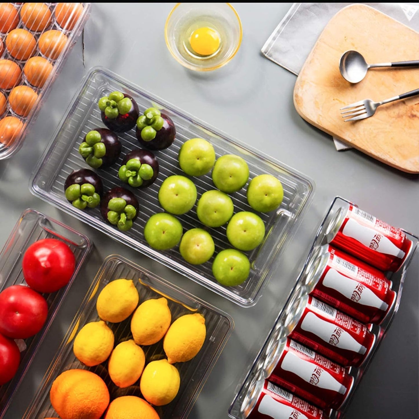 6 Pack Plastic Storage Bins for Pantry, Refrigerator, Countertop, Cabinet Organization