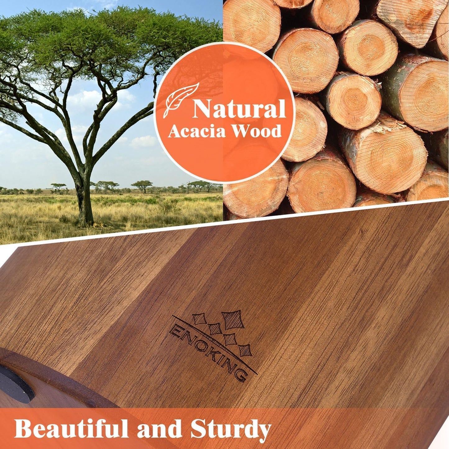Universal Knife Block Holder with Plastic Lid, Acacia Wood Knife Block without Knives for Scissors