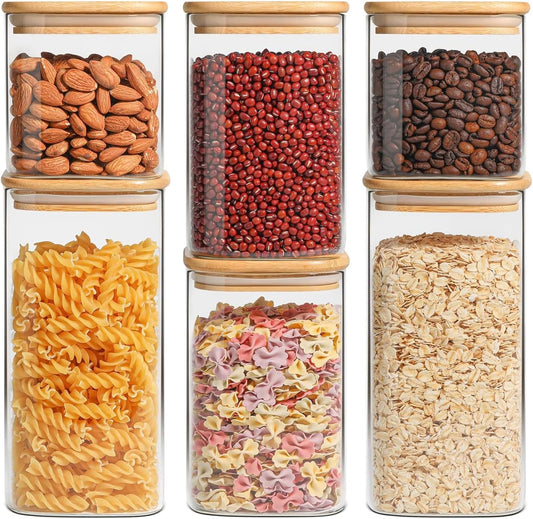 Airtight Glass Storage Canister with Lids (0.7Qt/1.2Qt/1.6Qt) Set of 6