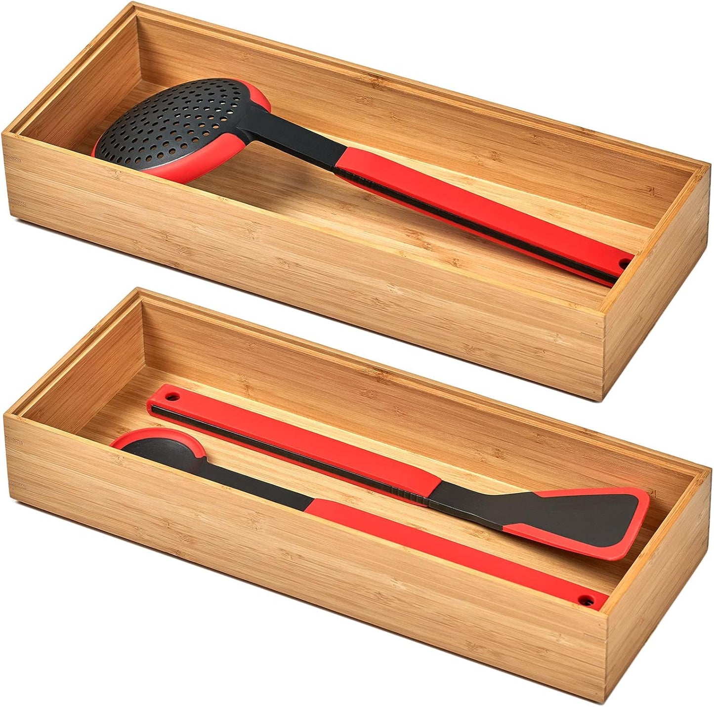Bamboo Kitchen Drawer Organizer Boxes with Anti-Skid Silicone Feet
