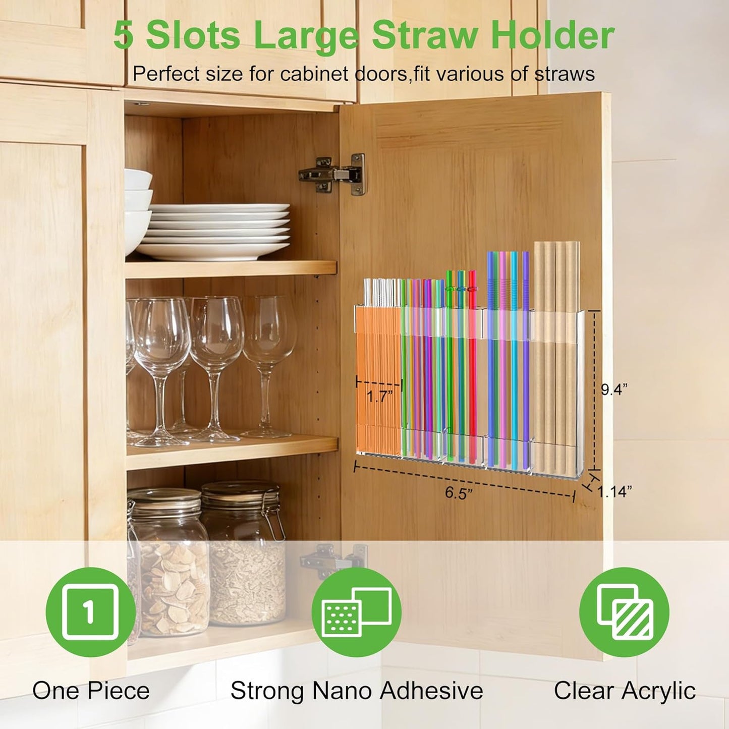 9.4” Large Acrylic Straw Holder for Cabinet Door