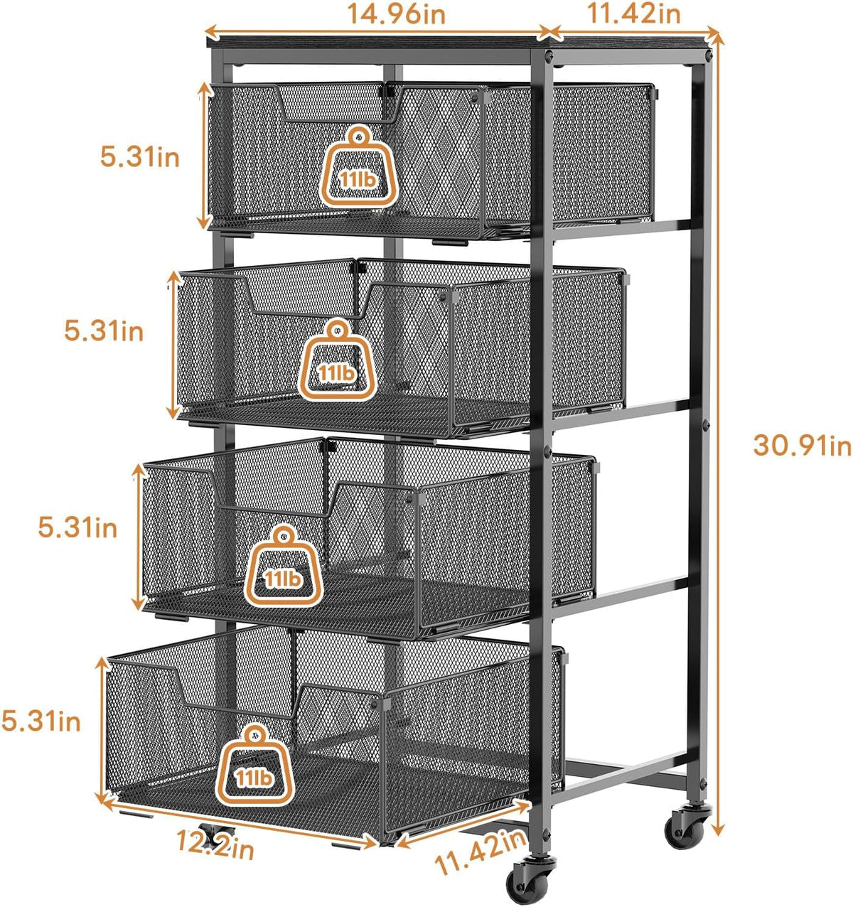 4-Tier Fruit Vegetable Storage Cart