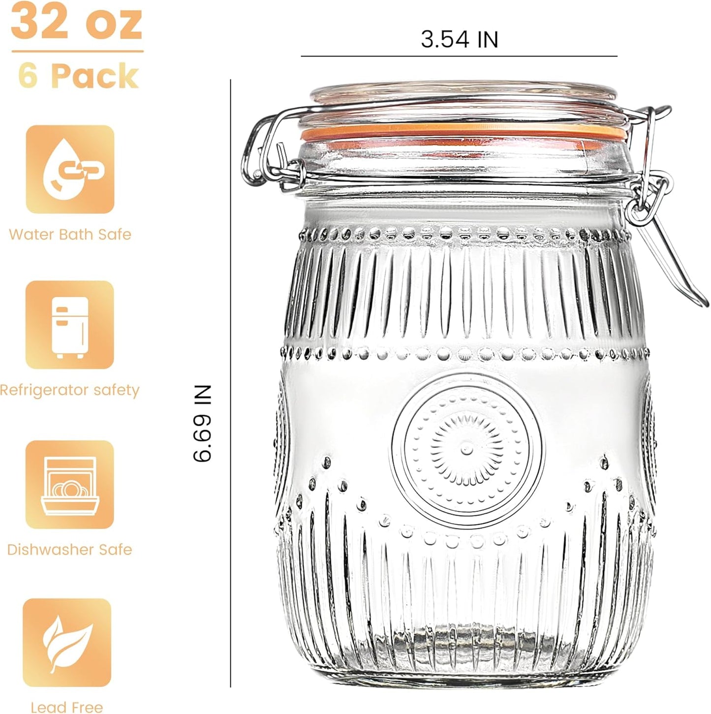 Wide Mouth Vintage Mason Jars with Airtight Lid 32oz