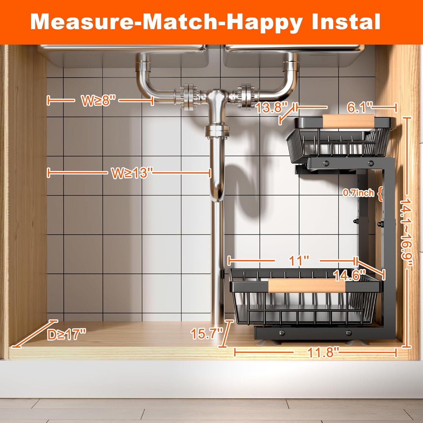 Under Sink Organizer, 2 Pack 2 Tier Under Sink Organizers and Storage