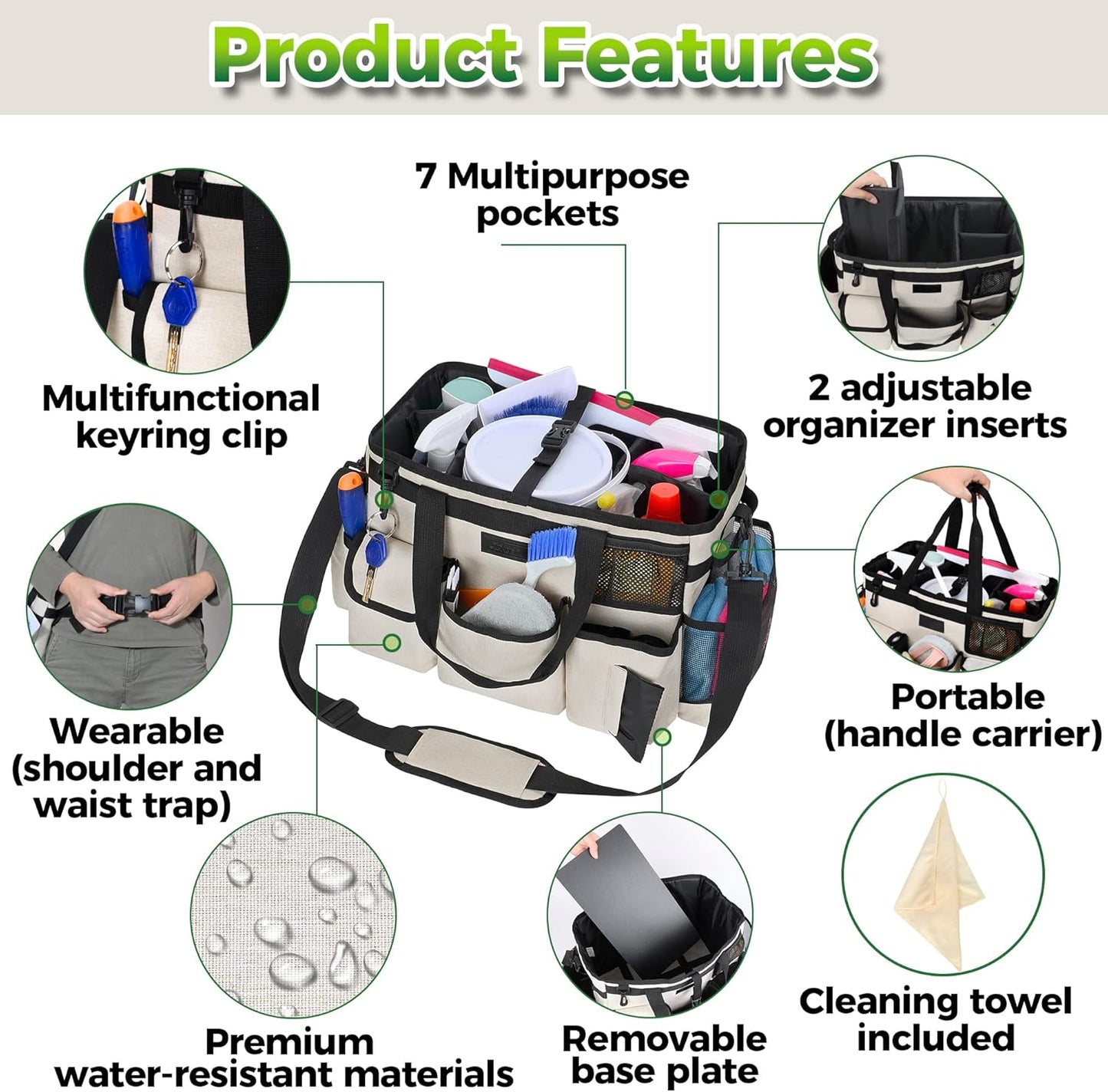Cleaning Caddy Organizer with Handle - Large Caddy Bag for House & Bathroom Cleaning Supplies
