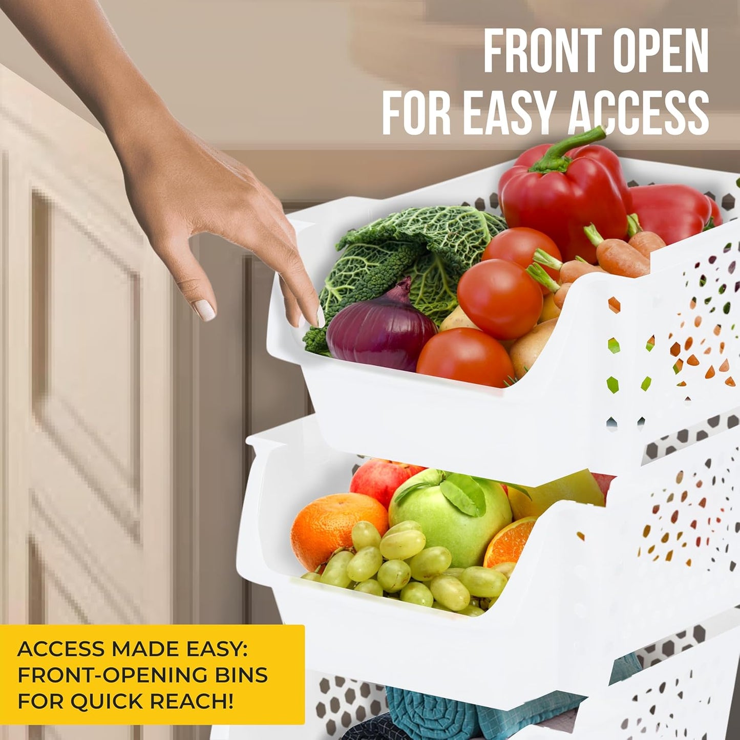 TidyFriend Stackable Storage Bins for Pantry, 4 Pack Stackable Bins For Organizing Food, Kitchen