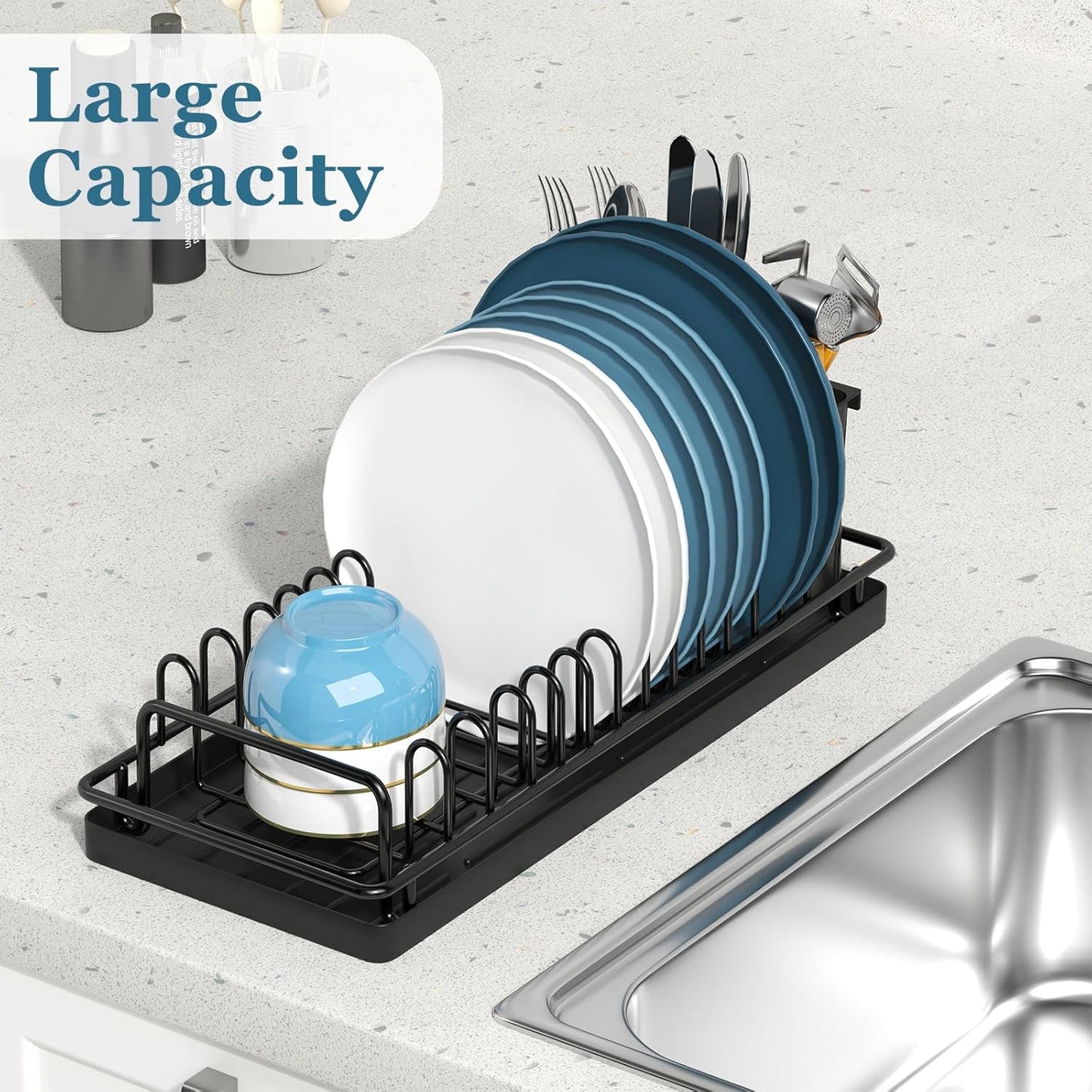 Compact Small Dish Rack Sink Drying Rack with Silicone Mat