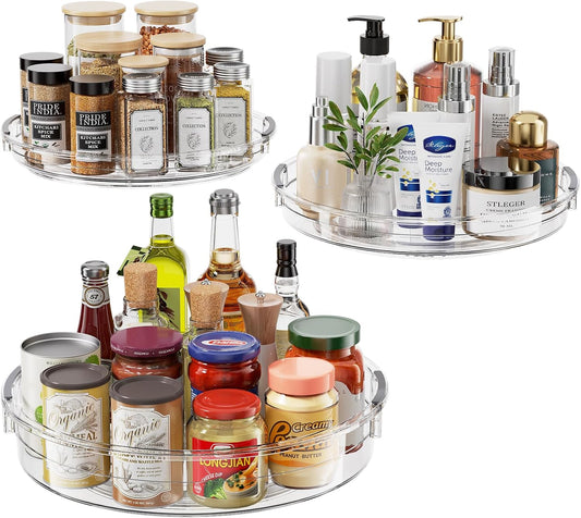 3 Pack Clear Lazy Susan Turntable Organizer for Cabinet, Table Top, Refrigerator