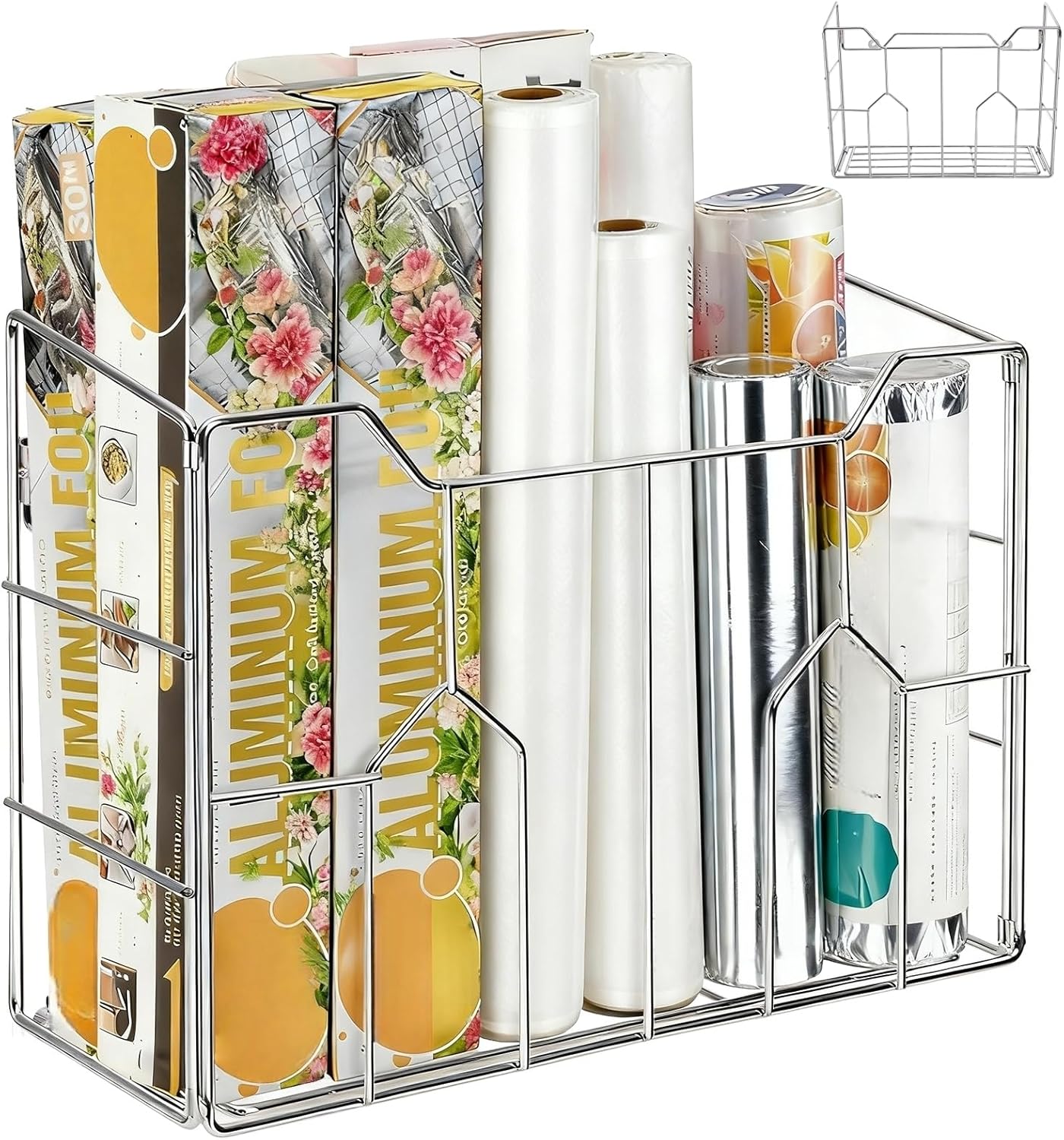 Kitchen Wrap Organizer Rack Wall Mount, Cabinet Door Organizer Storage