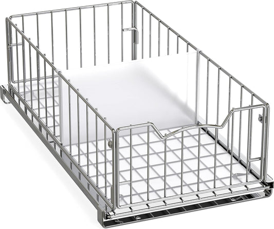 Pull-Out Cabinet Sliding Basket Organizer, 17.2" D x 9.7" W x 5" H – Chrome Finished