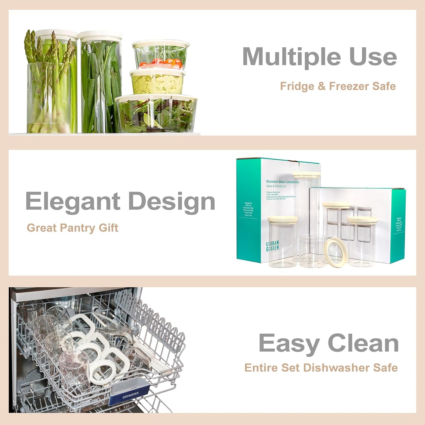 Glass Food Storage Jar with Glass Lid, Food Canister Set with Airtight Lids