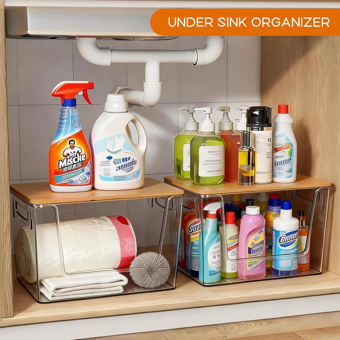 Pantry Organizers Storage, 2 Pack Large Capacity Clear Storage Bins with Bamboo Lids for Onion