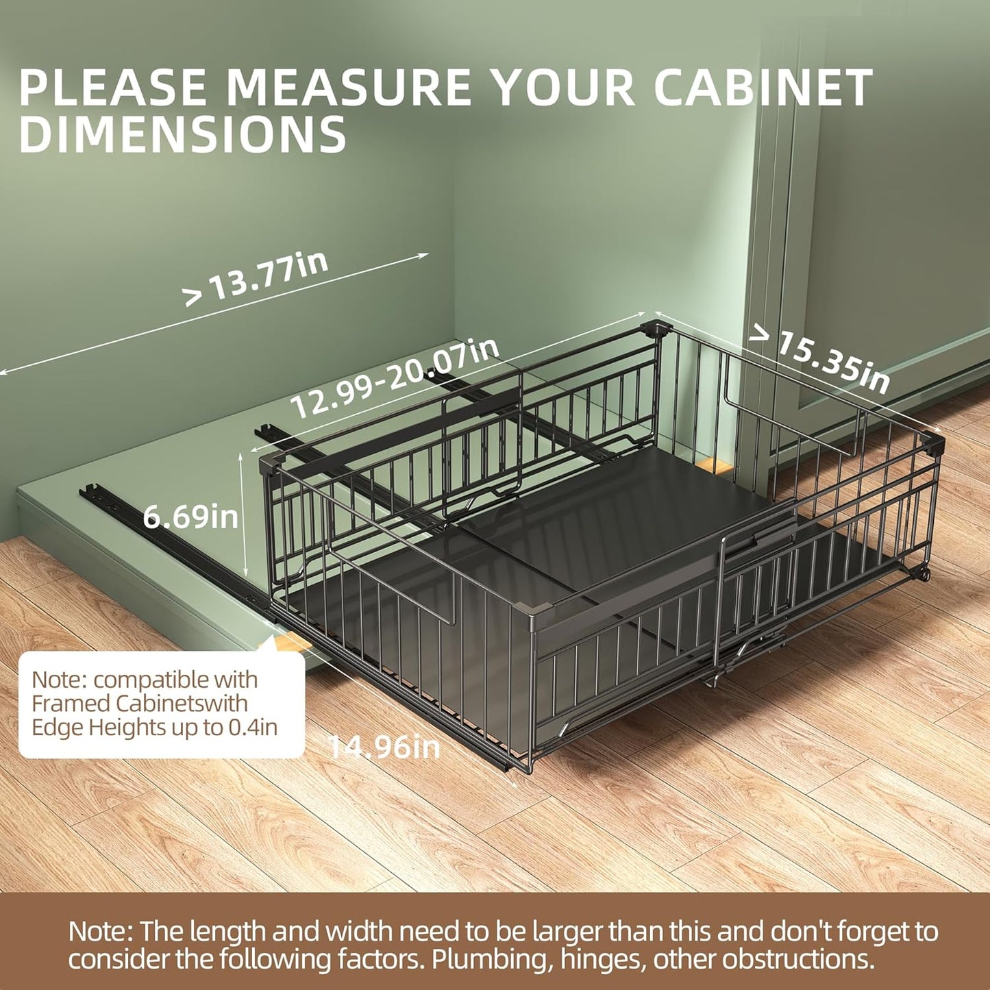 2 Pack Expandable Pull Out Cabinet Organizer, Raised 6.69" guardrail, Adjustable Width 13"-20.07"