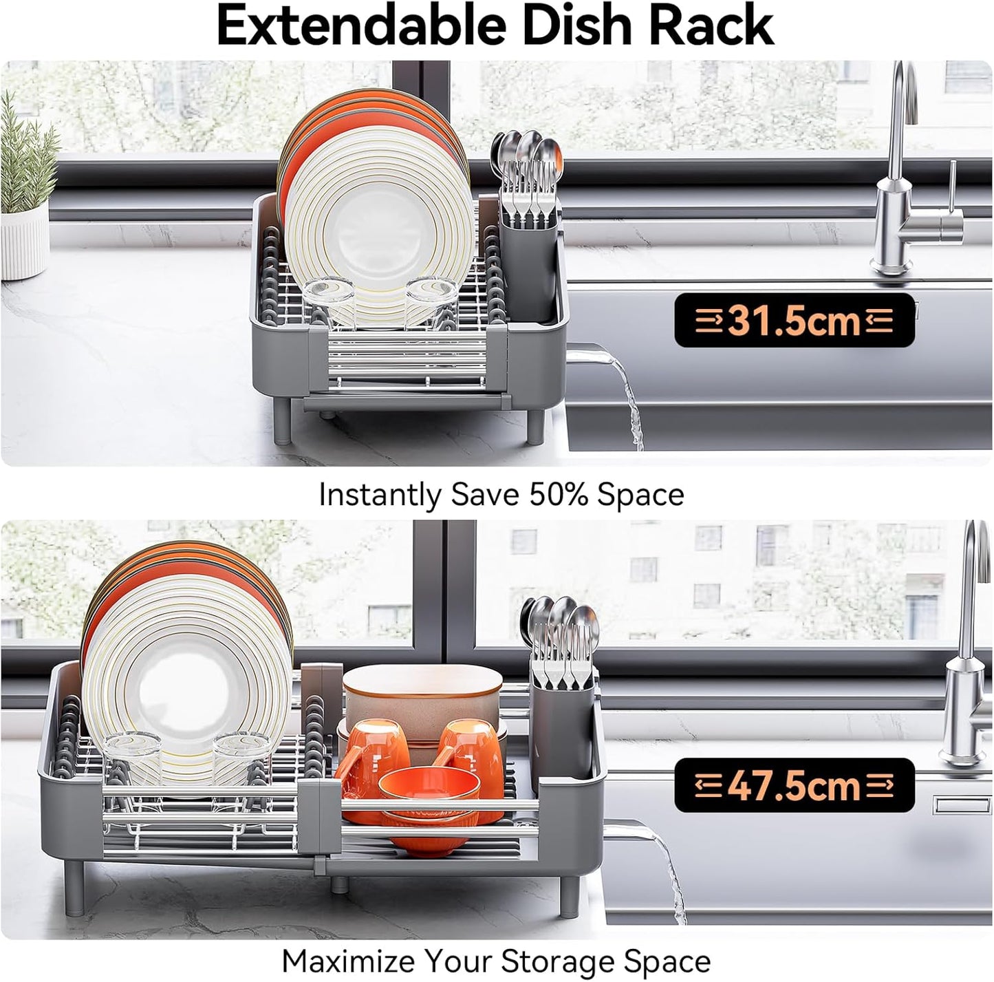 Stainless Steel Dish Drying Rack - Dish Drainer for Kitchen Counter