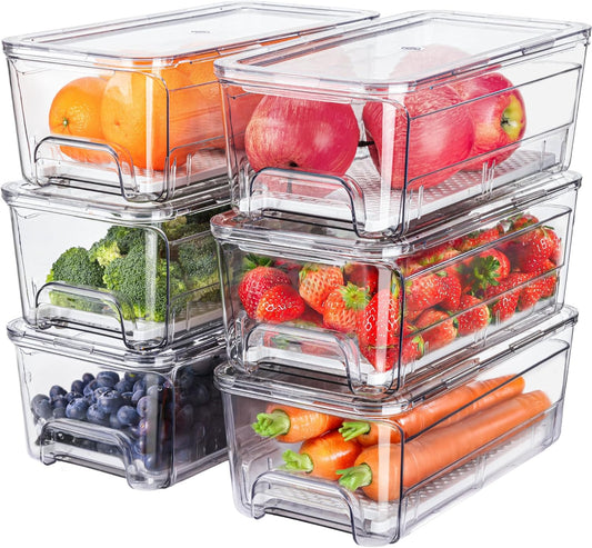 6-Pack Fridge Drawer Organizer, Pull-out Stackable Refrigerator Organizers and Storage