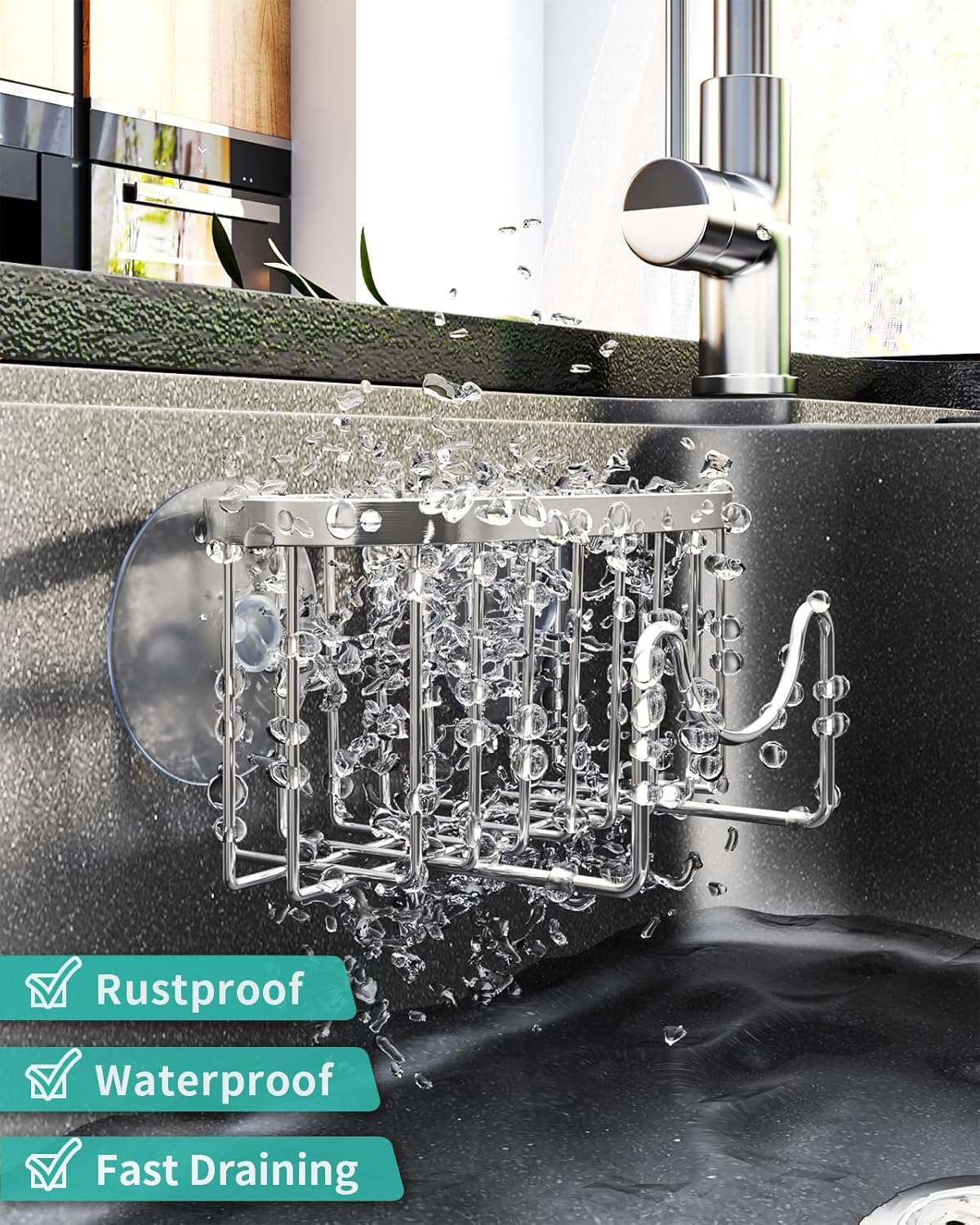 Multifunctional Adhesive Kitchen Sink Organizer with M-Shaped