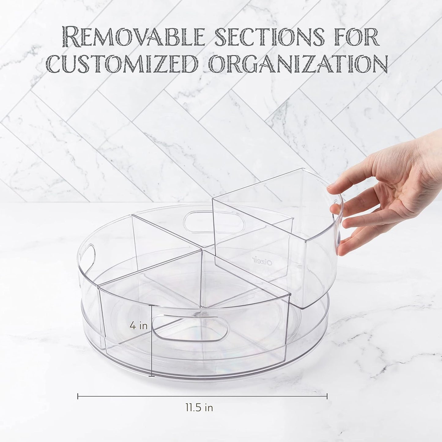 Lazy Susan Turntable - Clear Acrylic, Removable Sections