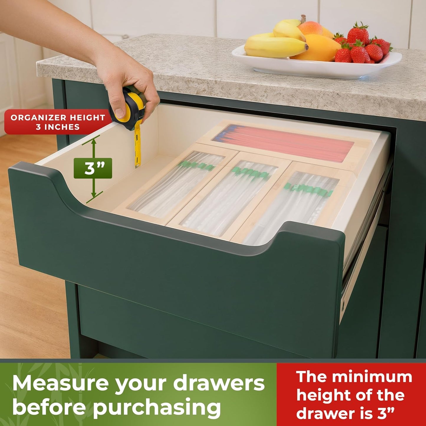 Storage Bag Organizer, Bamboo Baggie Organizer for Drawer