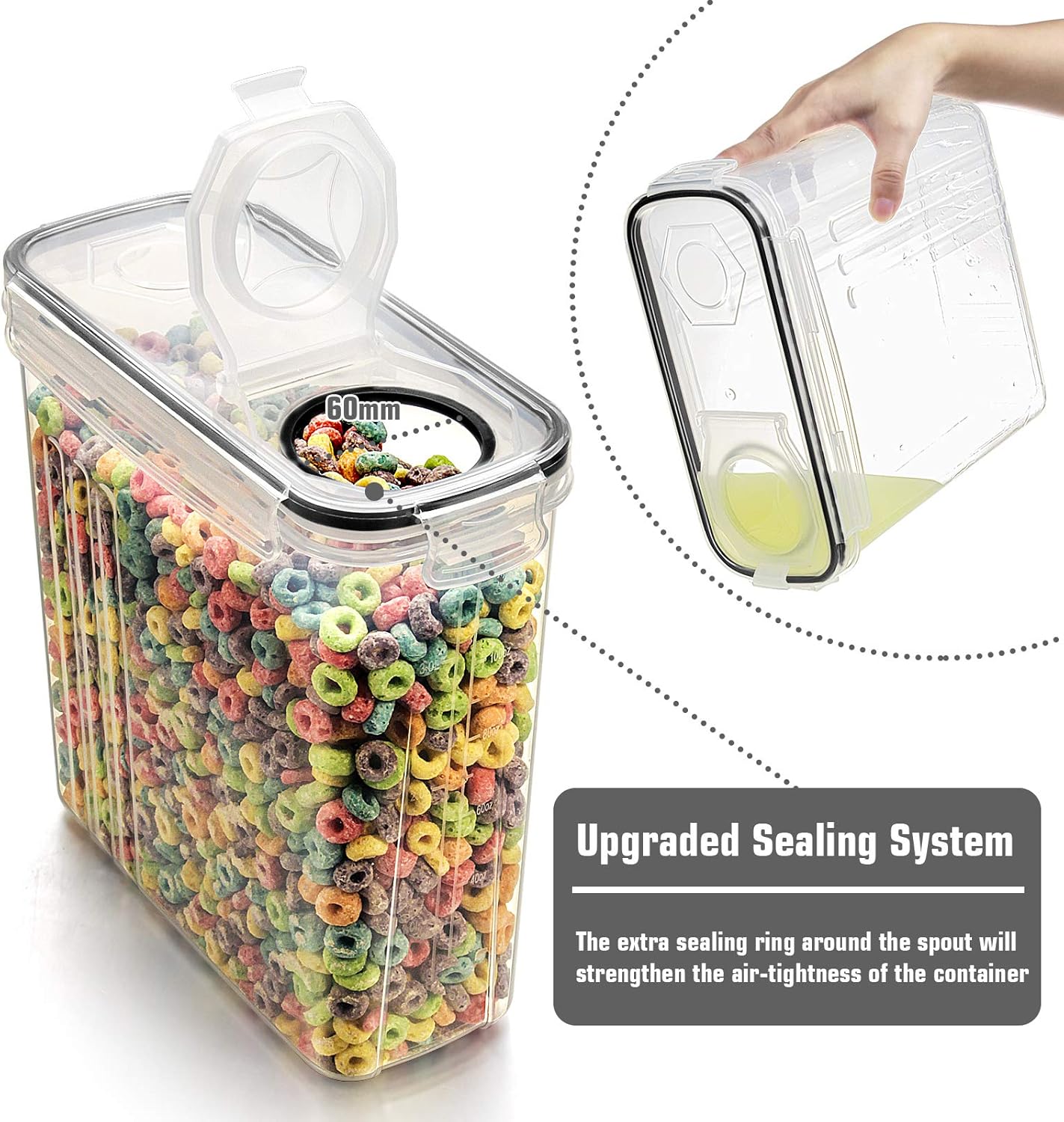 Cereal Storage Containers Set, Large BPA Free Plastic Airtight Food Storage Containers 4L for Flour, Sugar, 6 Piece Set Cereal Dispensers with 20 Labels & Marker, Black