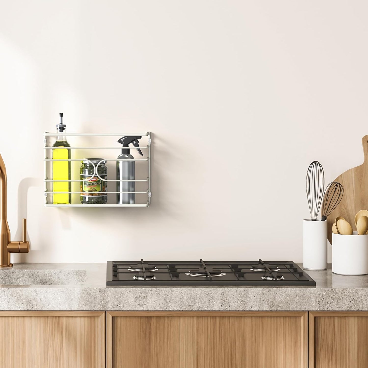 Wall Mount Kitchen Wrap Organizer Rack, White