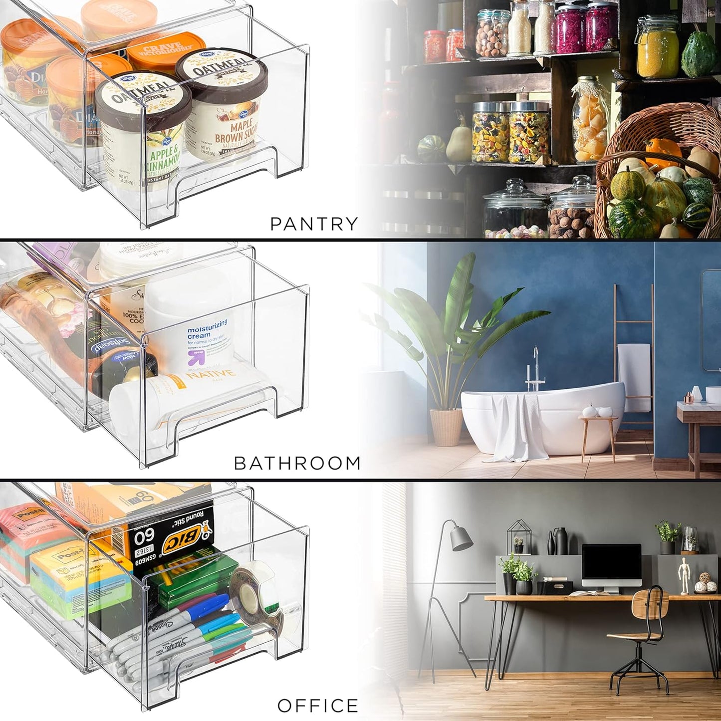 Large Clear Storage Drawers (2 Pack) – Stackable Pull-Out Storage Bins with Handles