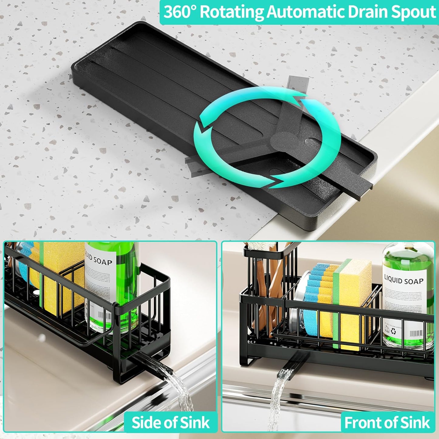 Sponge Holder for Kitchen Sink - Self-draining Sink Caddy with Brush and Dishcloth Holders