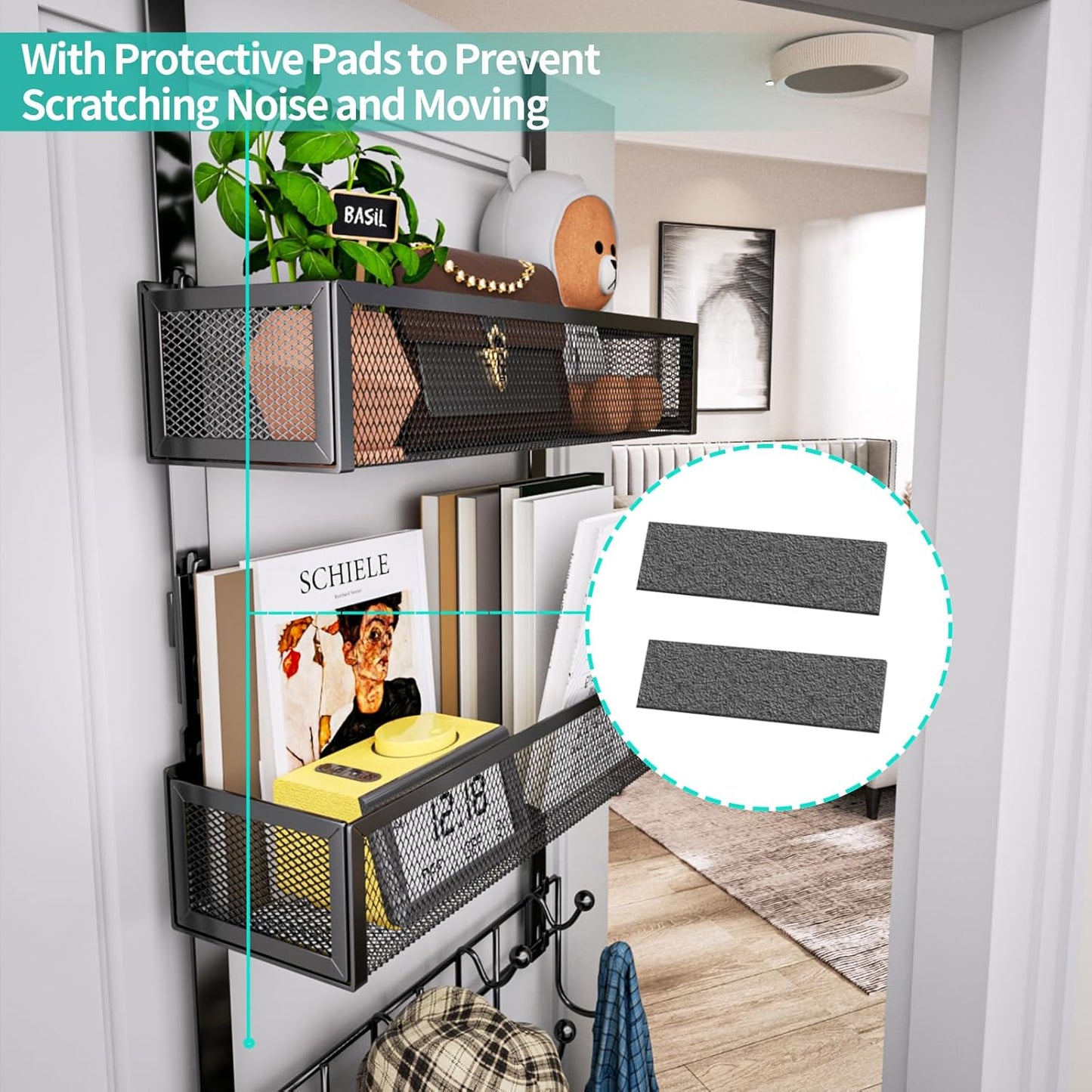 Over The Door Hanger with Coat Hooks and 2 Baskets, Rustproof & Waterproof Over The Door Hooks