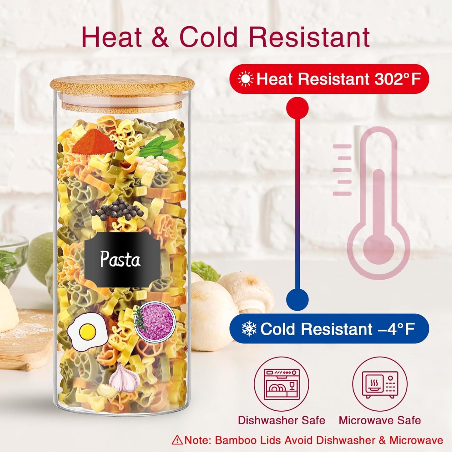 32 oz 8 Pcs Glass Jars with Bamboo Lids, Stackable Clear Food Storage Jars