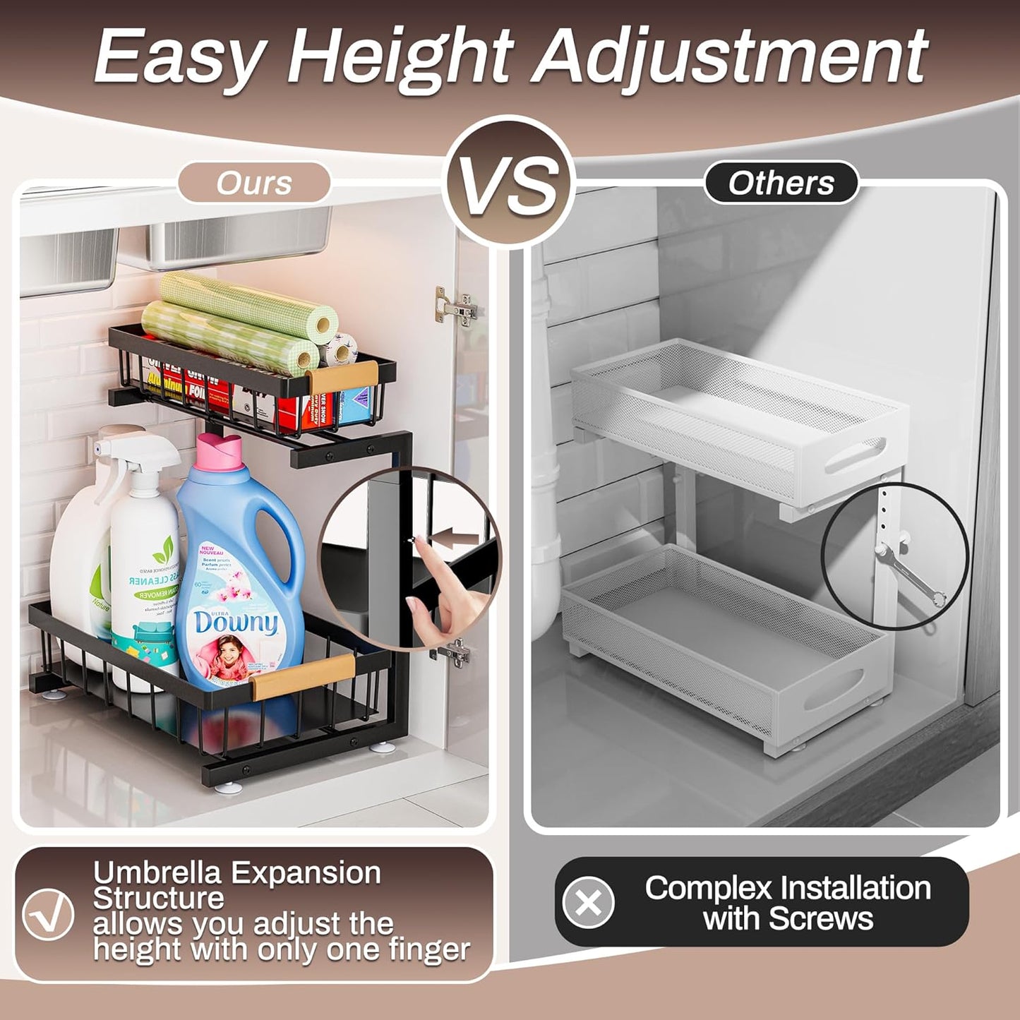 Under Sink Organizer, 2 Pack 2 Tier Expandable Height (13.2"