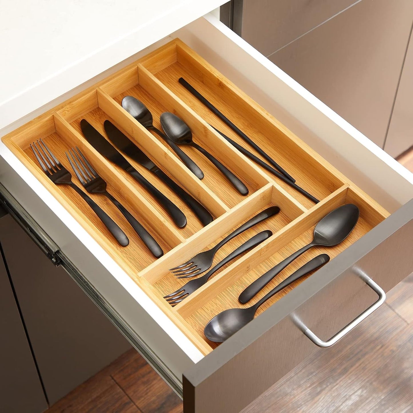 Kitchen Drawer Organizer Tray - 17 x 11.75 x 1.75 in, Natural Wood