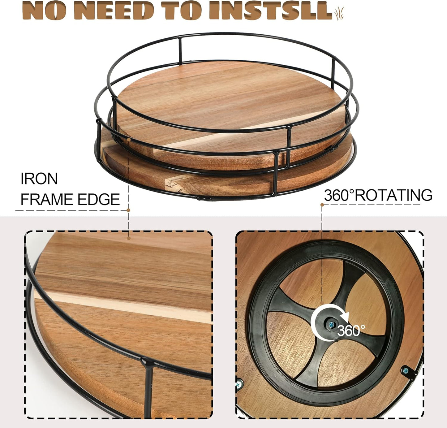 [ 2 Pack ] 10" & 11" Acacia Wood Lazy Susan Organizers with Steel Sides
